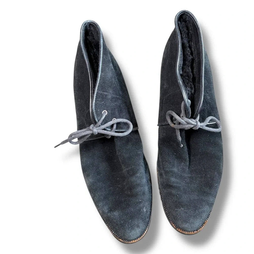 Salvatore Ferragamo Black Suede Fur Lined Chukka Boots Women‎ 8